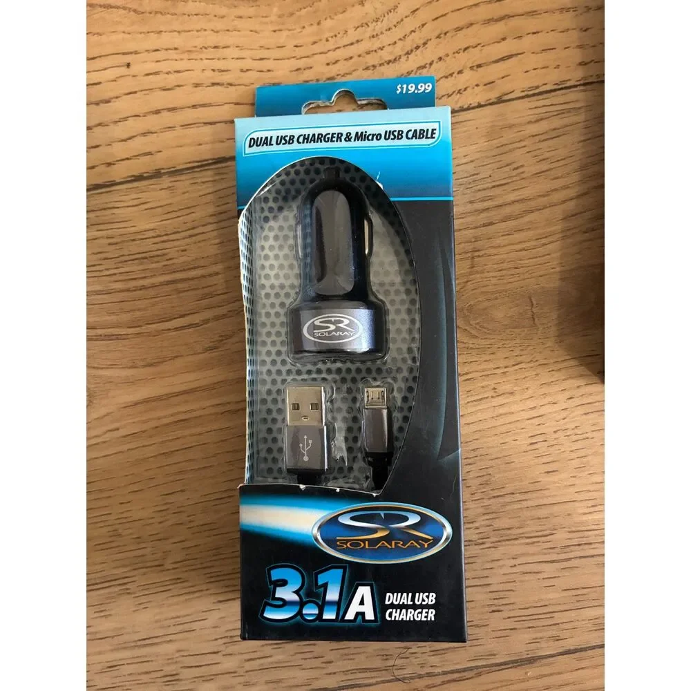 SOLARAY 3.1A Dual USB Car Charger+Micro USB Cable Fast Charge Bundle(2 Available